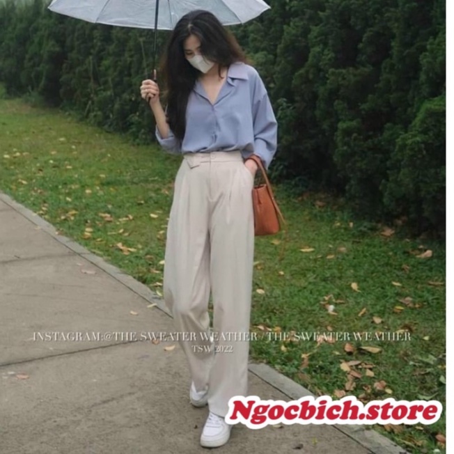 Quần Ống Suông Nữ Nắp Túi  Vải Ruby - Quần Ống Suông Culottes- Quần Ống Rộng - Quần vải ruby