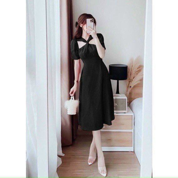 MẪU XINH ĐẦM LỤA NHUNG CỔ CHÉO MỀM MẠI THẢ DÁNG DỰ TIỆC DIỆN LỄ TẾT CỰC XINH PU