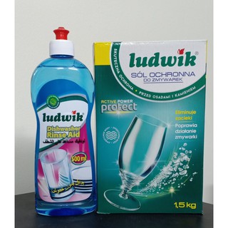 Combo 1,5kg Muối rửa bát Ludwik+chai nuớc làm bóng Ludwik 500ml