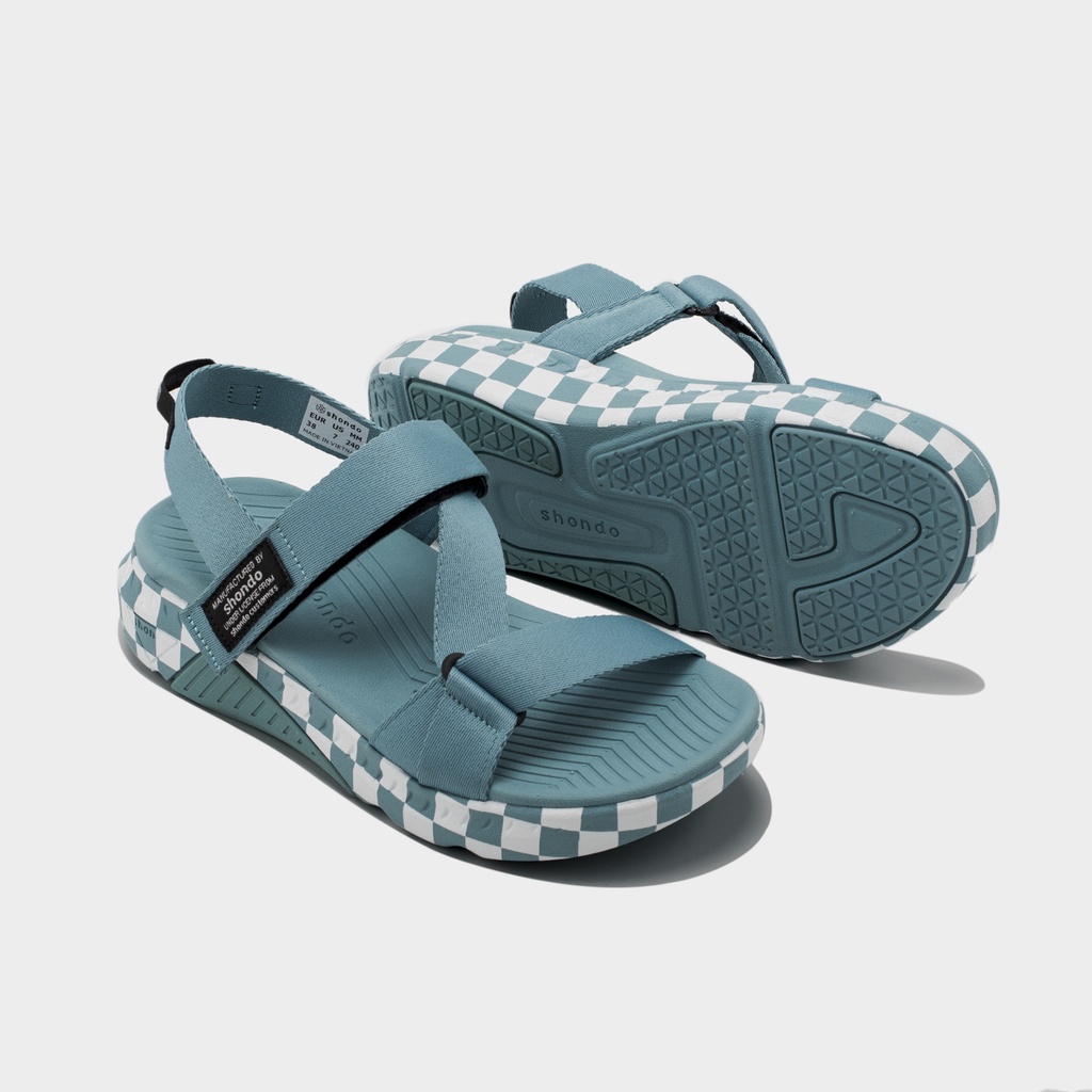 Giày Sandals Nam Nữ Unisex Shondo F7 Racing Caro Xanh F7C3232