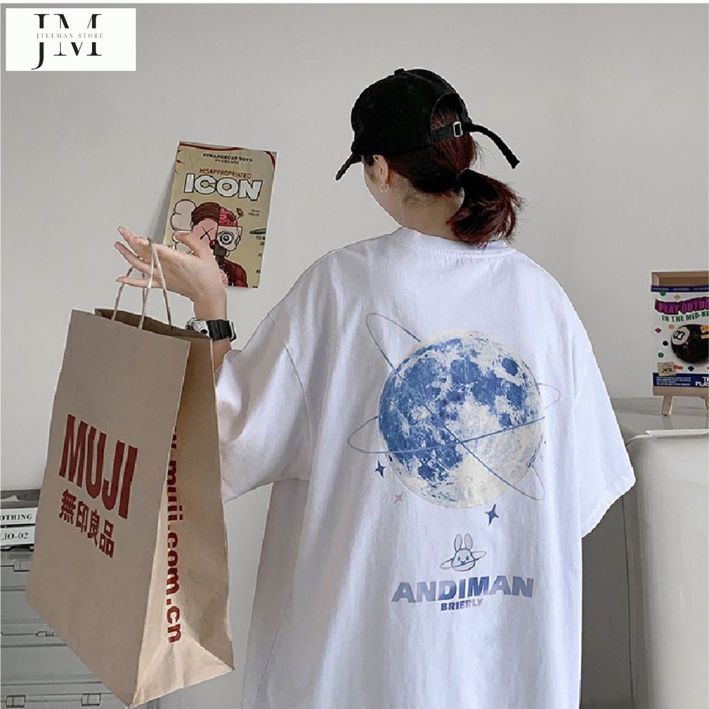 Áo thun Unisex tay lỡ form rộng in hình mặt trăng, áo phông nam nữ Freesize vải Cotton cao cấp tay lửng JTeeMan - JT30 | BigBuy360 - bigbuy360.vn