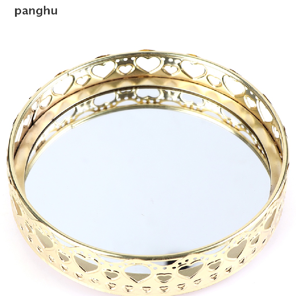 Khay Thủy Tinh Đựng Trang Sức / Mỹ Phẩm Để Bàn Có Gương Tiện Lợi