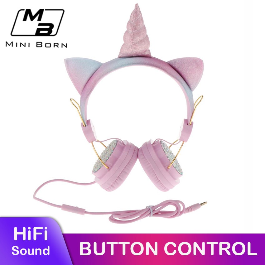 Tai Nghe Chụp Tai Nghe Nhạc MP3 Hình Kỳ Lân Mini Dễ Thương Có Thể Gấp Gọn Cho Trẻ Em