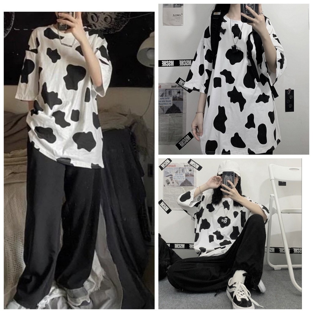 Áo Phông Nam Nữ Họa Tiết Bò Sữa Dáng Rộng 🦋 Áo Thun Freesize Unisex Cá Tính