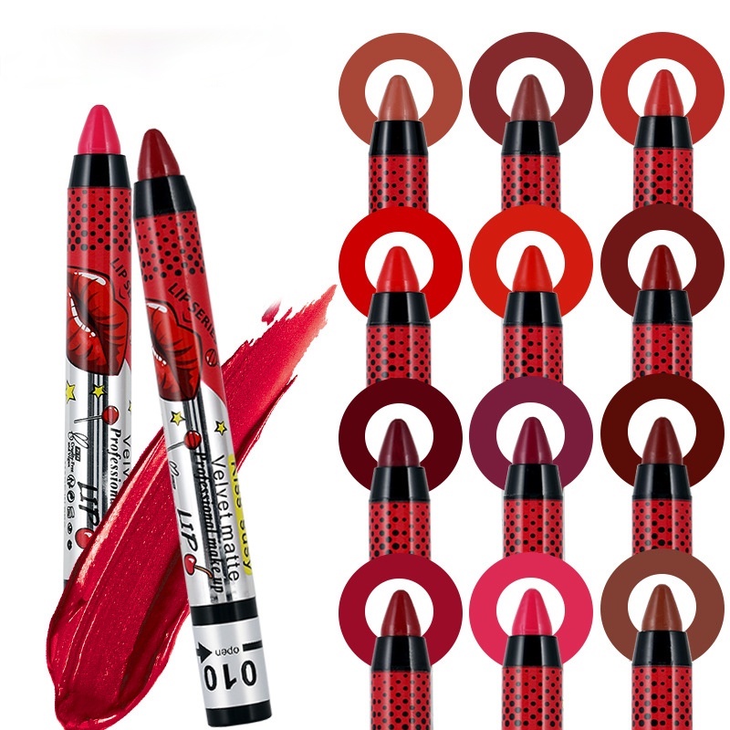 [Hàng mới về] Son lì chống dính cốc màu đỏ cam thiết kế hình cây bút