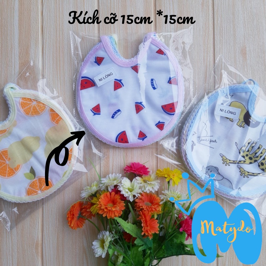 Khăn yếm chống thấm cho bé ăn dặm chất liệu cotton 2 lớp mềm mịn cao cấp có dây buộc nhiều hình