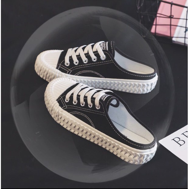 Giày sục thể thao nữ vải canvas đạp gót sục nữ đế độn màu đen trơn cao 3p form rộng LAPA - LP088