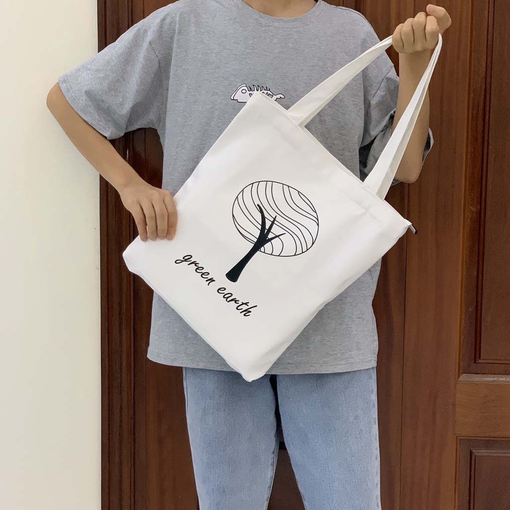 Túi tote vải canvas khổ A4 đi học đi chơi giá rẻ có khóa miệng túi