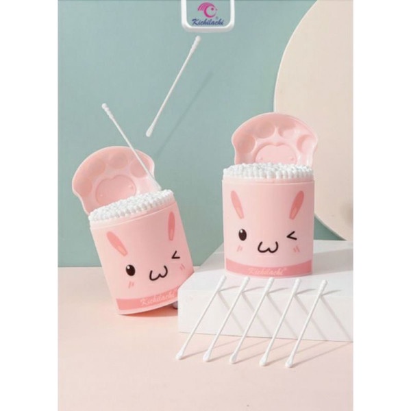 Hộp 200 tăm bông Kichi 2 đầu hình thỏ dễ thương cho bé