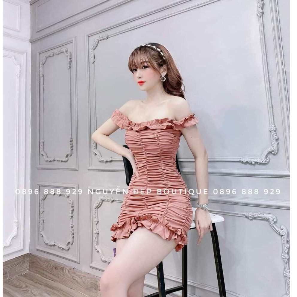 Đầm body trễ vai nhún thân kèm mút | BigBuy360 - bigbuy360.vn