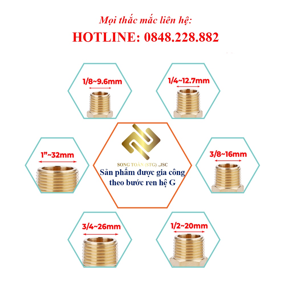 [TÊ NỐI REN] Tê thau chia ba đầu ren trong bước ren BSP hệ G dân dụng - Đồng đúc khuôn dập nóng (brass pipe fitting tee)