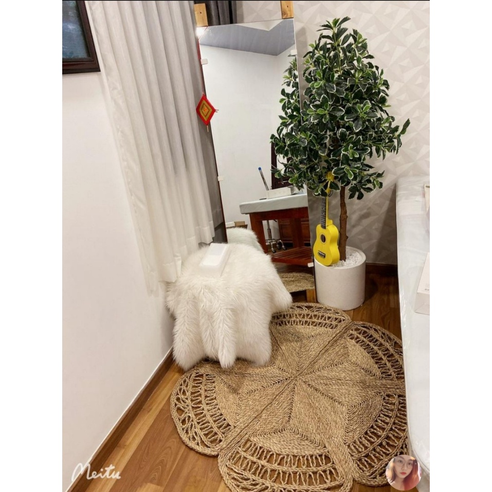Thảm cói, thảm tròn decor trải sàn chụp ảnh hàng xuất khẩu HUNGPHUC size 1m