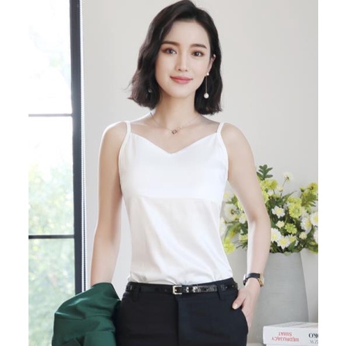 Áo hai dây nữ cổ tim vải dày không nhăn | Áo ba lỗ nữ hai áo 2 dây thanh lịch , sexy (freesize < 60kg) | BigBuy360 - bigbuy360.vn