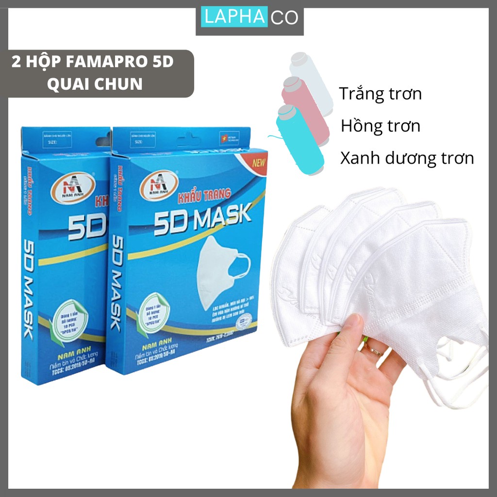 Combo 2 hộp khẩu trang y tế 5D quai chun kháng khuẩn 3 lớp Famapro 5D Mask (10 cái /hộp )