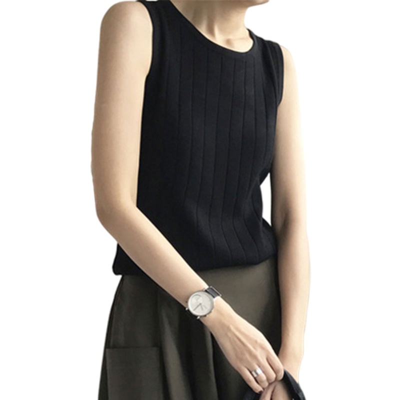 Áo Tank Top Dệt Kim Mỏng Không Tay Cổ Tròn Màu Trơn Đơn Giản Thời Trang Mùa Hè Cho Nữ