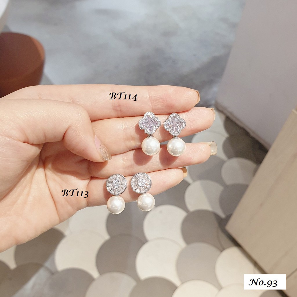 Bông Tai Bạc gắn ngọc nhân tạo 👑 Hoa tai sang trọng 👑 khuyên tai bạc nữ đẹp trang sức cao cấp No.93 Jewelry