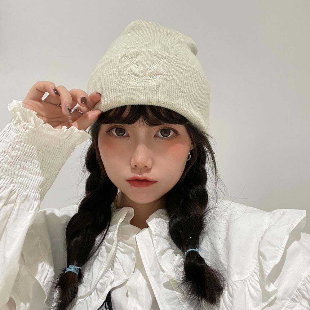 Mũ Dệt Kim Màu Trơn In Hình Mặt Cười Vui Nhộn Phong Cách Hip Hop Hàn Quốc Thời Trang Mùa Thu Cho Nam Và Nữ