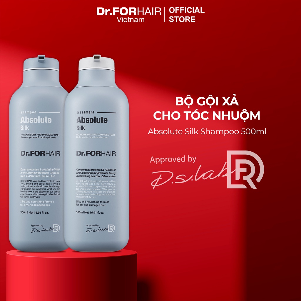 Bộ dầu gội đầu dưỡng tóc và dầu xả cho tóc nhuộm, giúp tóc mượt mà, óng ả, phục hồi hư tổn Dr.ForHair Absolute Silk