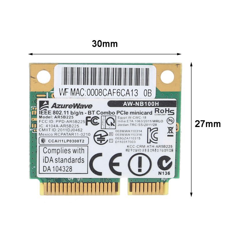 Thẻ Không Dây Aw-Nb097H Aw-Nb126H Ar9485 Ar5B225 Half Mini Pci-Express Bt4.0