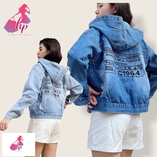 Áo khoát jean nữ có nón cao cấp thêu họa tiết cute thời trang 2021