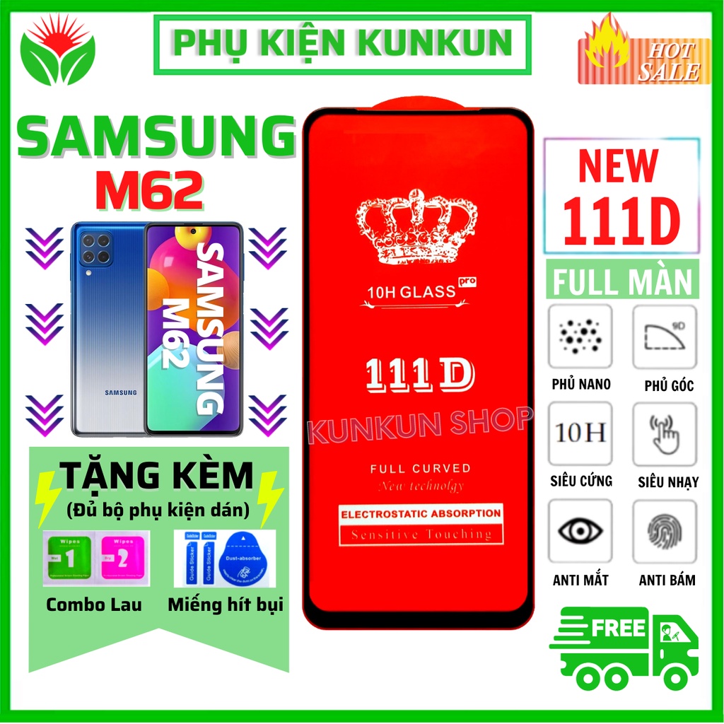 [Loại Mới] Kính Cường Lực Samsung M62 - Full màn hình 111D - Độ cứng 10H - Bảo hành 1 đổi 1 - Chống va đập tốt