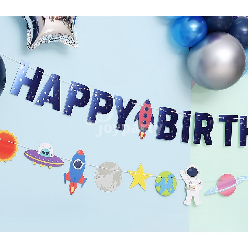 Dây chữ giấy HAPPY BIRTHDAY + Dây họa tiết phi hành gia trang trí sinh nhật