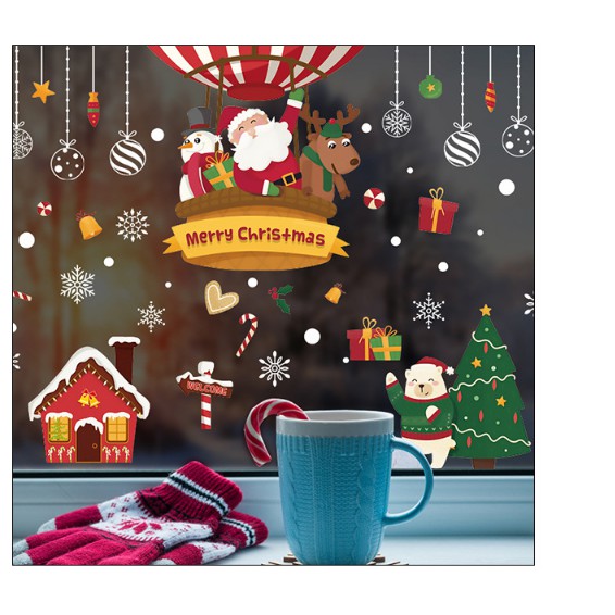 Decal dán tường Noel - Chào lễ bằng Khí Cầu