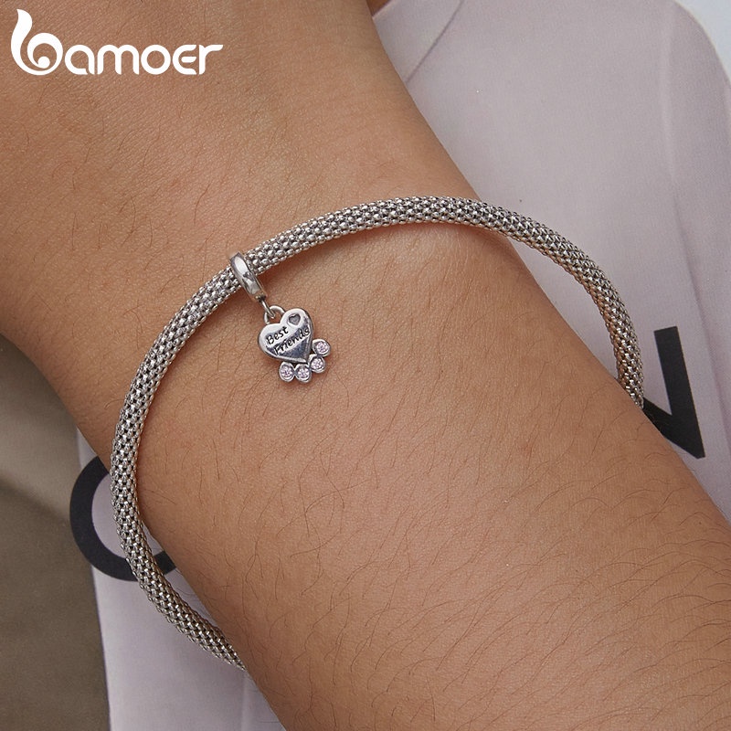 Mặt dây chuyền/ vòng tay BAMOER bằng bạc 925 hình trái tim thời trang dành cho nữ