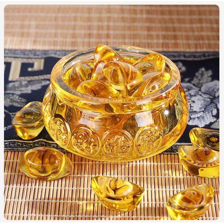 Hũ Vàng Bát Tụ Bảo Bồn Lưu Ly Chiêu Lộc Tụ Tài 10cm, KHÔNG gồm thỏi vàng