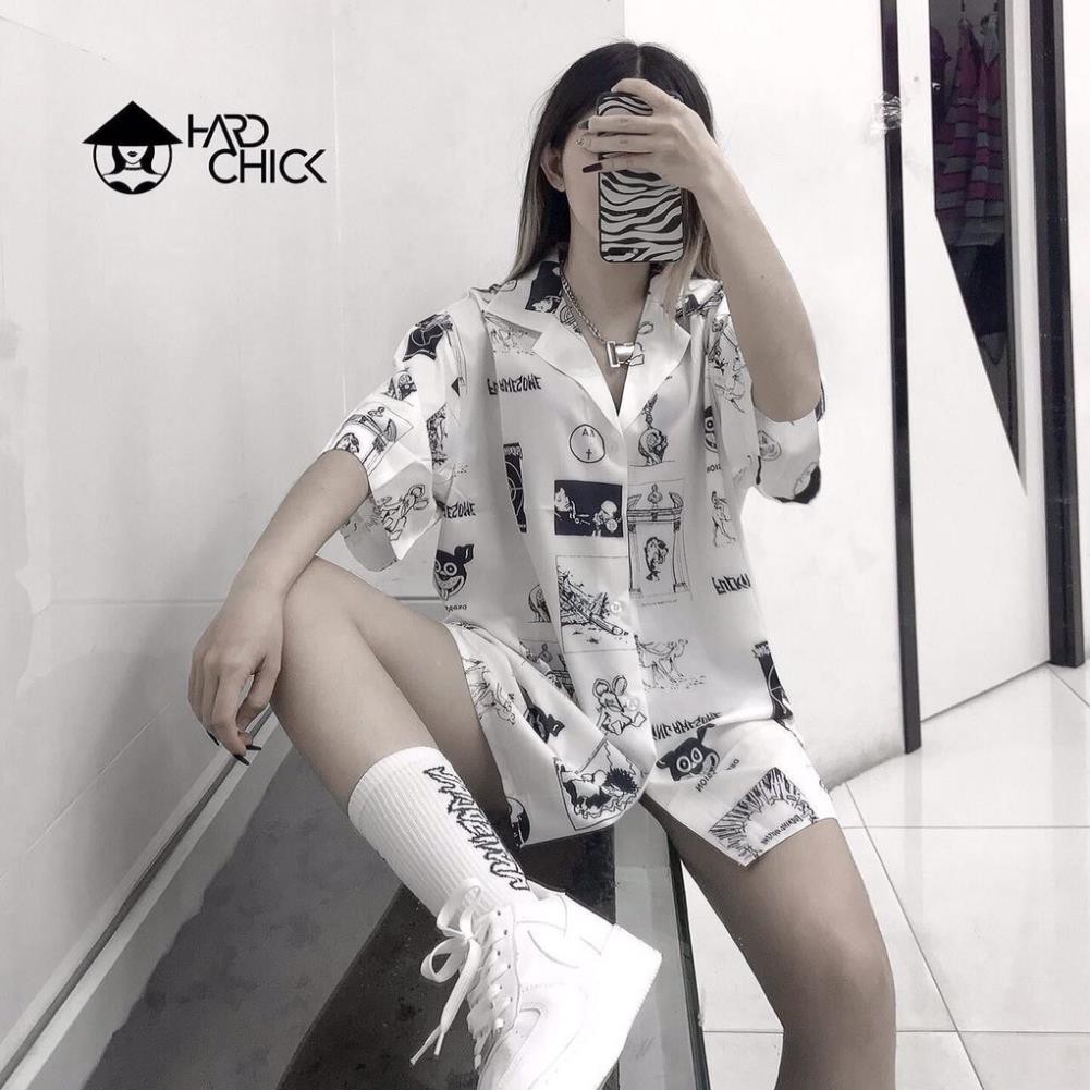 Áo sơ mi HARD CHICK cổ bẻ tay lỡ form rộng unisex/ Áo khoác nhẹ nam nữ in họa tiết dáng thụng ulzzang_xuongmaythuhien ་