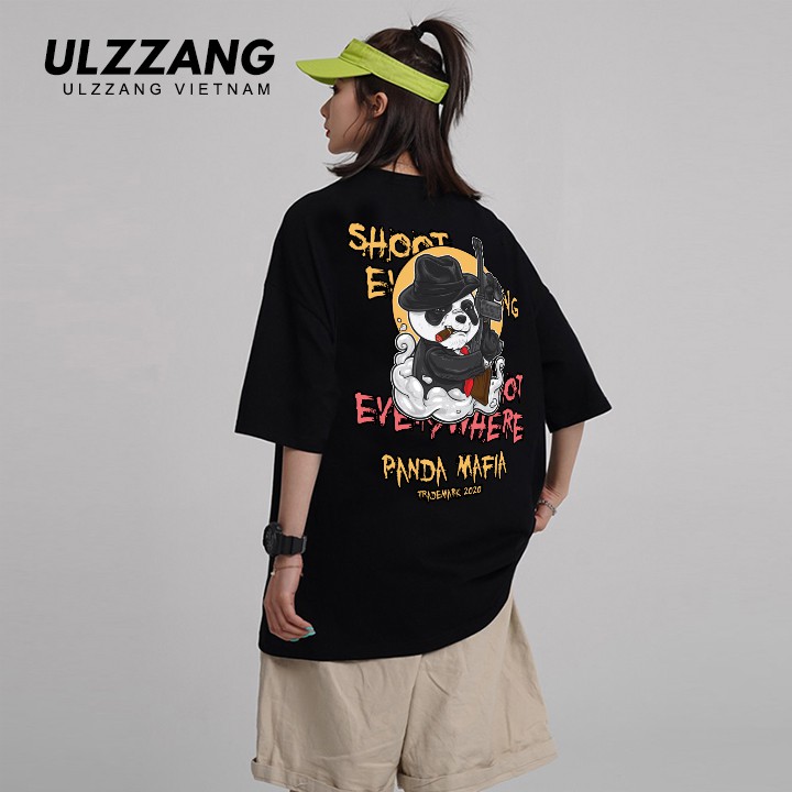 Áo thun tay lỡ ULZZANG cotton dáng unisex, áo form rộng in hình panda mafia | BigBuy360 - bigbuy360.vn