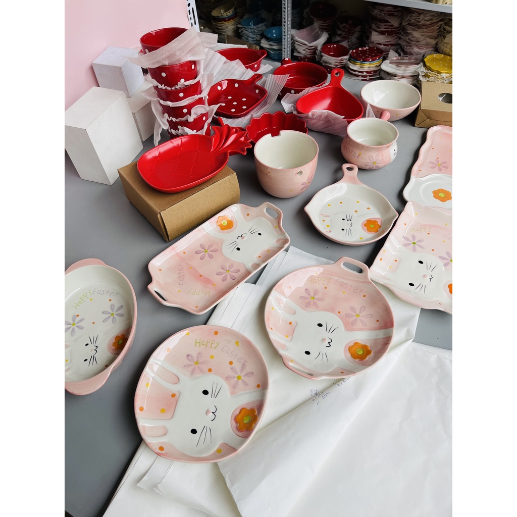 (SẴN HÀNG)Bộ bát đĩa Set thỏ hồng 11 món cute đáng yêu