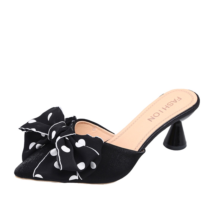 Dép Gót Dày Mũi Nhọn Đính Nơ Thời Trang Mùa Hè 2022 Cho Nữ