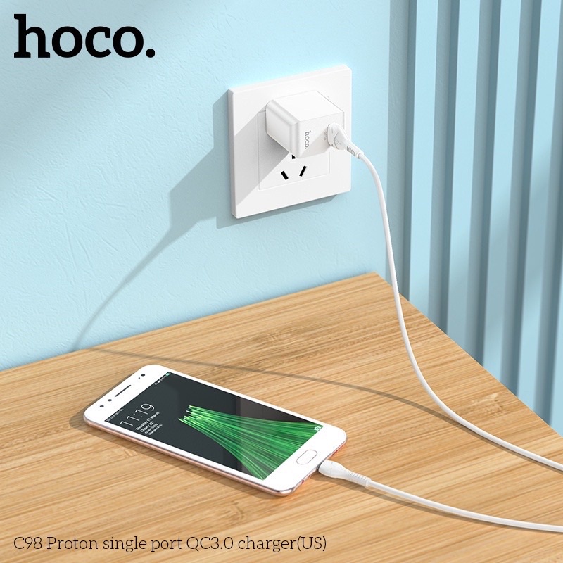 Củ Sạc Hoco C98 18w, Hỗ Trợ Sạc Nhanh Thông Minh, Chất Liệu ABS Chống Cháy, Thiết Kế Nhỏ Gọn, An Toàn Khi Sử Dụng.