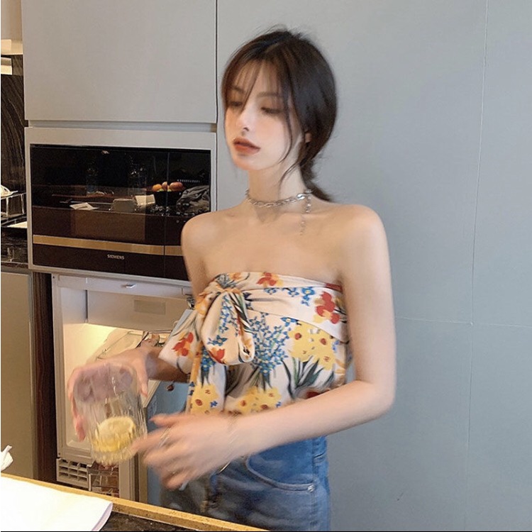 Áo quây Mozipa Quảng châu dáng croptop họa tiết hoa mùa hè tươi mát moz48