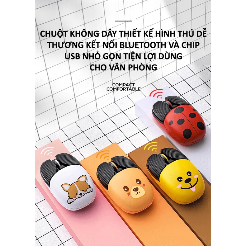 Chuột không dây A10 thiết kế nhỏ gọn in hình thú cưng dễ thương kết nối bằng Bluetooth và chip USB tiện lợi - VL