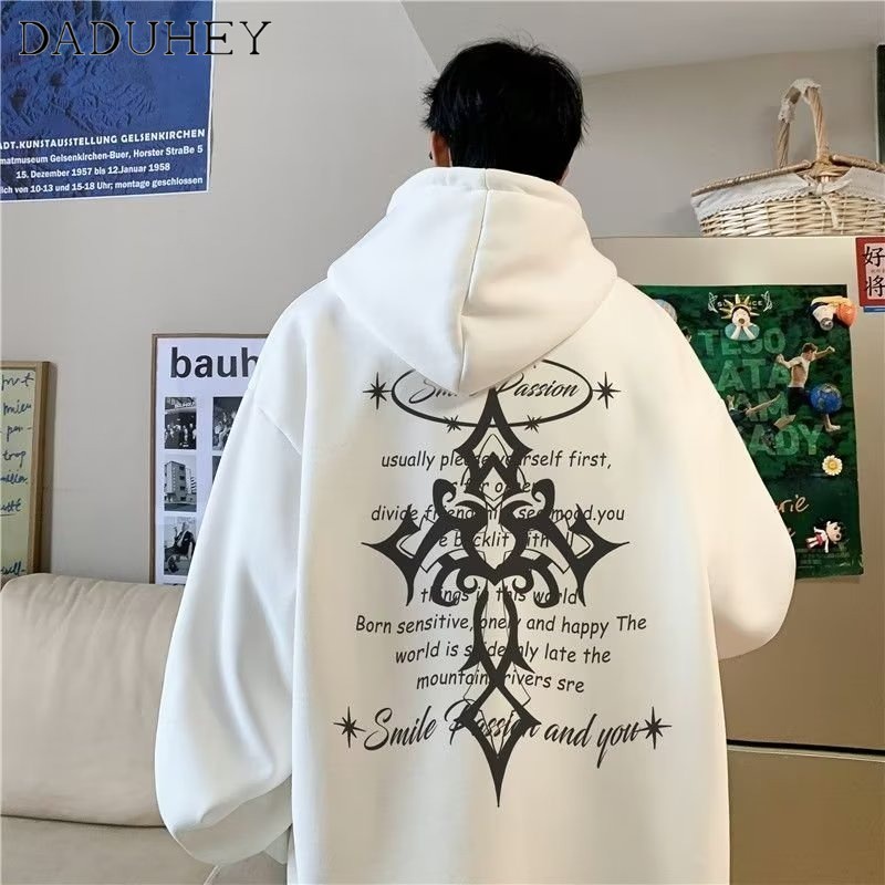 DaDuHey Men's Autumn Korean Style New round Neck Loose Sweater Chic Fashionable Printed Autumn Top