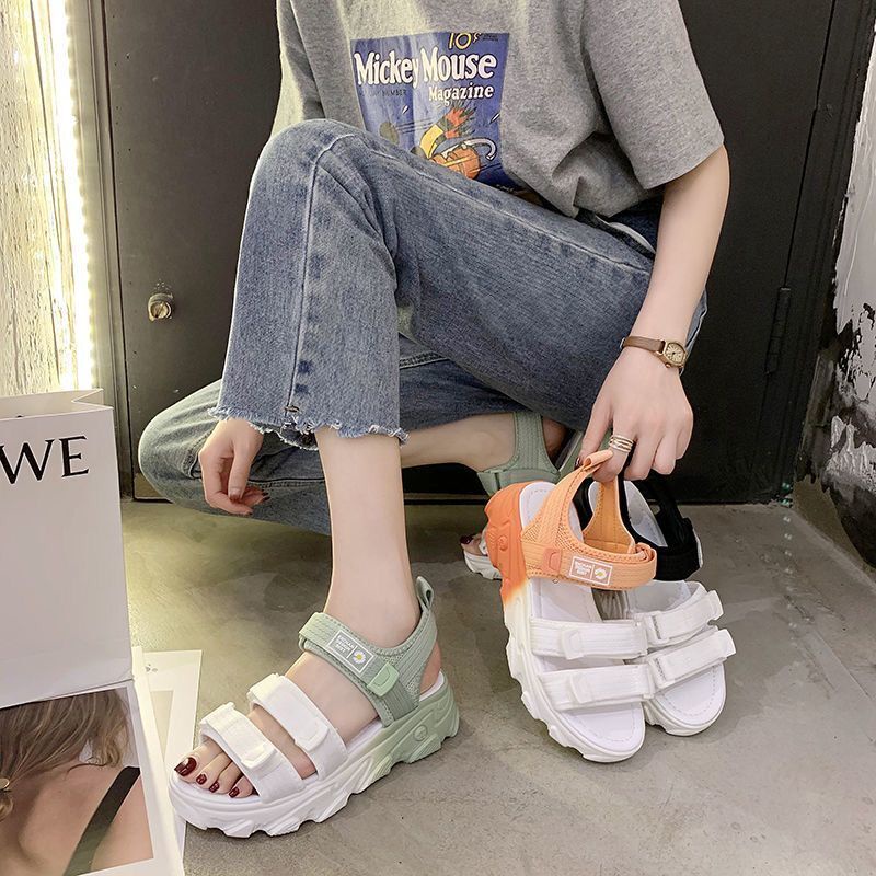 Giày Sandal Đế Dày Quai Dán Thời Trang Mùa Hè Hàng Mới Dành Cho Bạn Nữ Mang Đi Biển