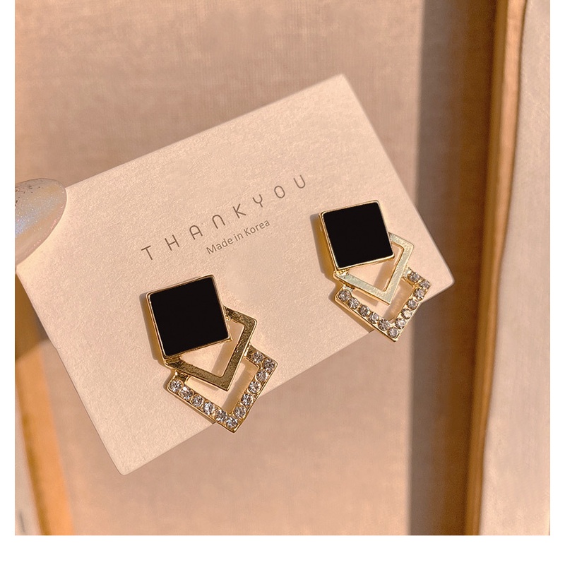 YeYi Bông Tai Hình Vuông Đính Kim Cương Giả Phong Cách Hàn Quốc Sang Trọng Cho Nữ