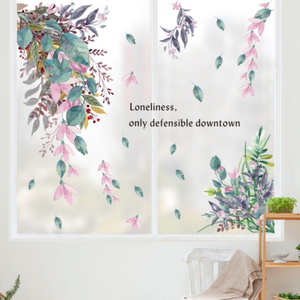 Decal trang trí tường - Chùm dây hoa lá rơi
