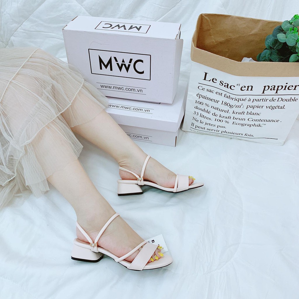 Giày Sandal Cao Gót MWC Đế Vuông 3CM Quai Ngang Thanh Lịch NUCG- 3707
