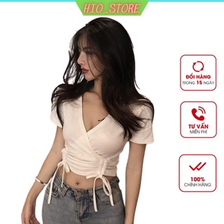 Áo croptop nữ cổ v eo xoắn có dây rút eo áo croptop vải borip gân co dãn dễ mix đồ b050