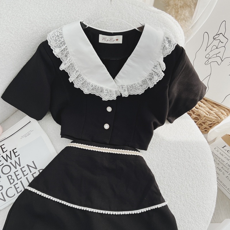 SET ÁO VOAN CỔ SEN + YẾM ĐEN🥰🥰