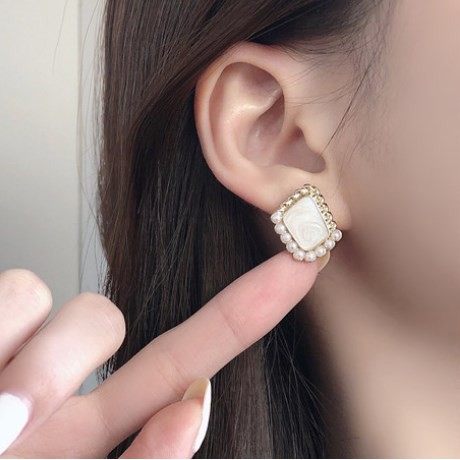 [Xả kho] Bông tai ngọc trai nhân tạo đính đá tiểu thư châu âu cổ điển retro earings - khuyên nụ phụ kiện Hades.js