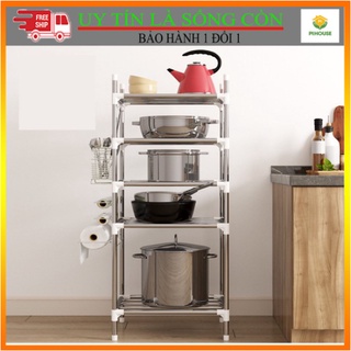 Kệ Treo Nồi Nhà Bếp, Kệ Để Xoong Nồi Chảo INOX 5 Tầng Nâng Cấp