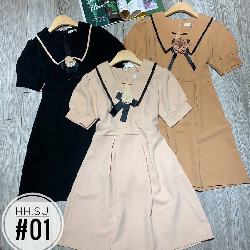 VÁY XOÈ TAY BỒNG KÈM HOA MS20135