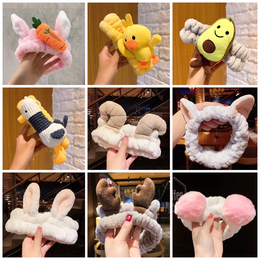 Băng đô rửa mặt bờm cài tóc turban dễ thương cute tai thỏ mèo tuần lộc gấu vải nhung nơ cho bé gái nam nữ