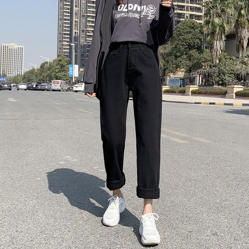 Quần jeans nữ ống rộng lưng cao phong cách Hàn Quốc