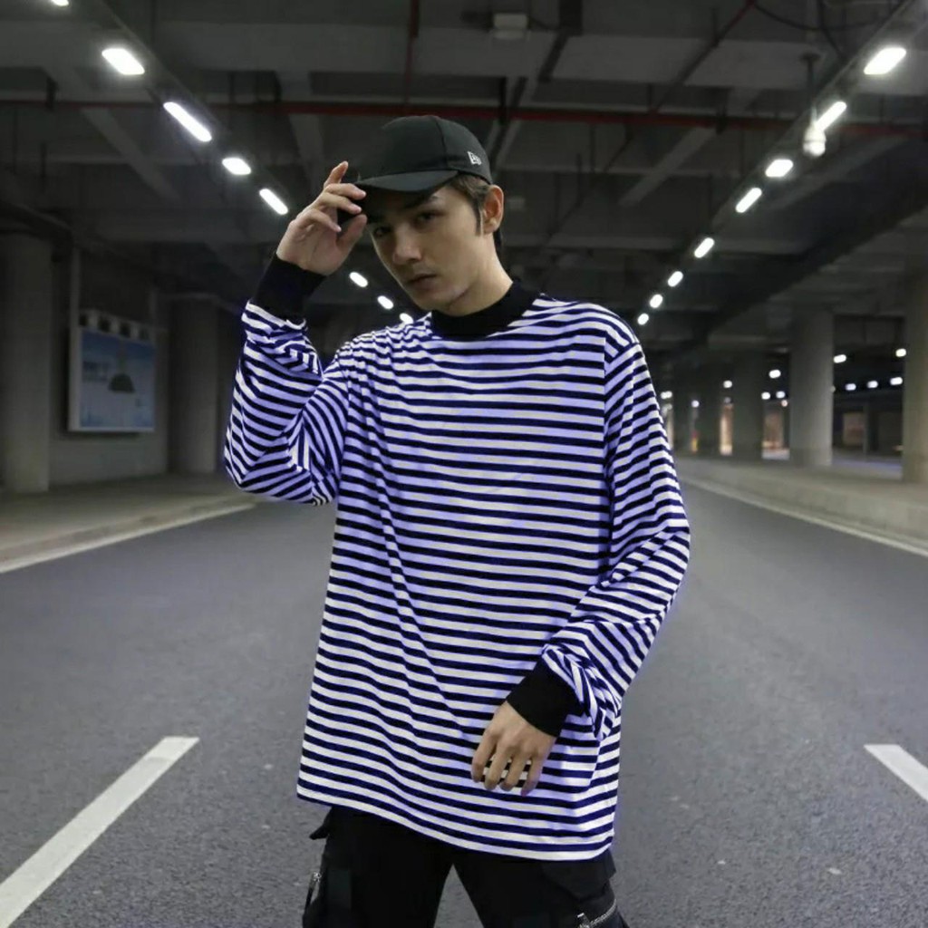 Áo thun Tay dài Sleeves BO sọc ngang XANH Unisex