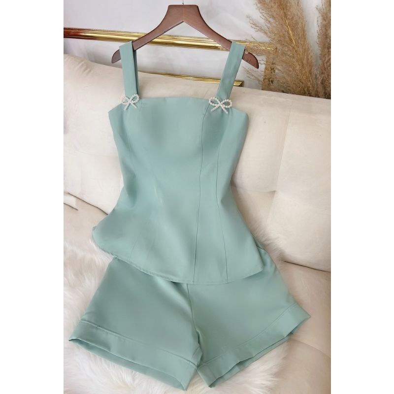 Set bộ 2 dây quần đùi đính nơ vải cotton lạnh